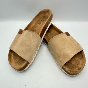 Biostep Suede Leather Slide Womens Size 7.5 Tan Taupe 1 Wide Strap Comfort